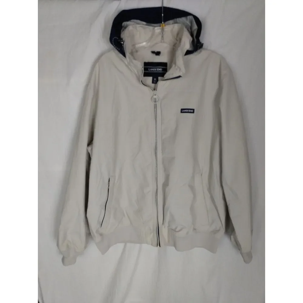 Lands End ivory Mesh Lined Jacket Mens XL 46-48 Bomber‎ Coat Nylon